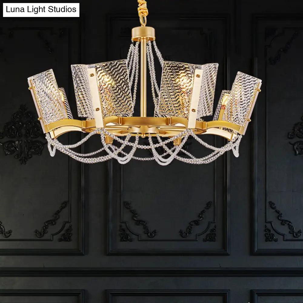Simplicity Crystal Chandelier With Beaded Pendant - Brass Finish 6/8 Heads Ideal For Living Room