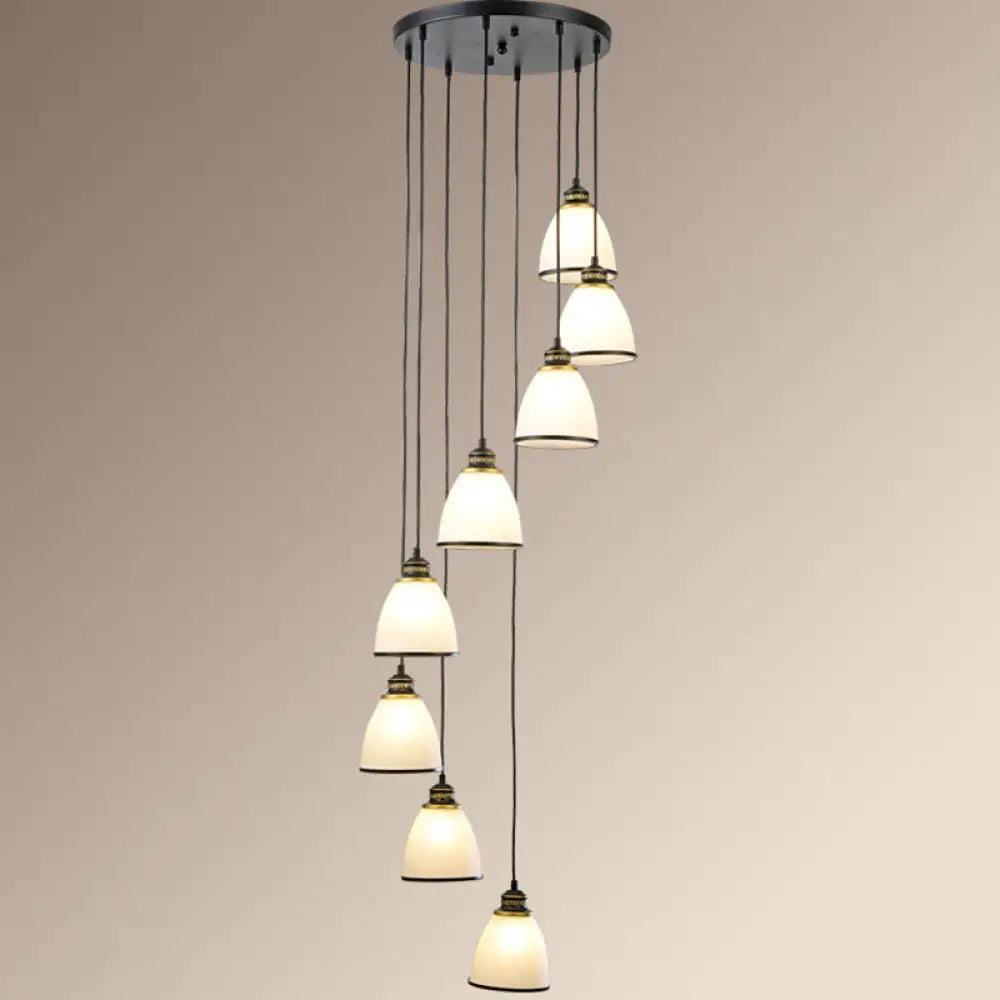 Simplicity Multi-Light Pendant | Cream Glass Spiral Bell Shade Staircase Hanging Light 8 / Black
