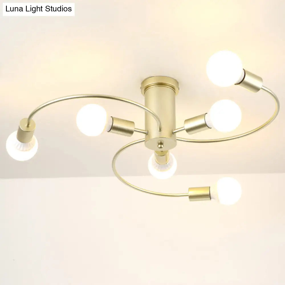 Sleek 6 - Light Semi Flush Mount Chandelier For Bedroom - Ultra - Contemporary Spherical Design