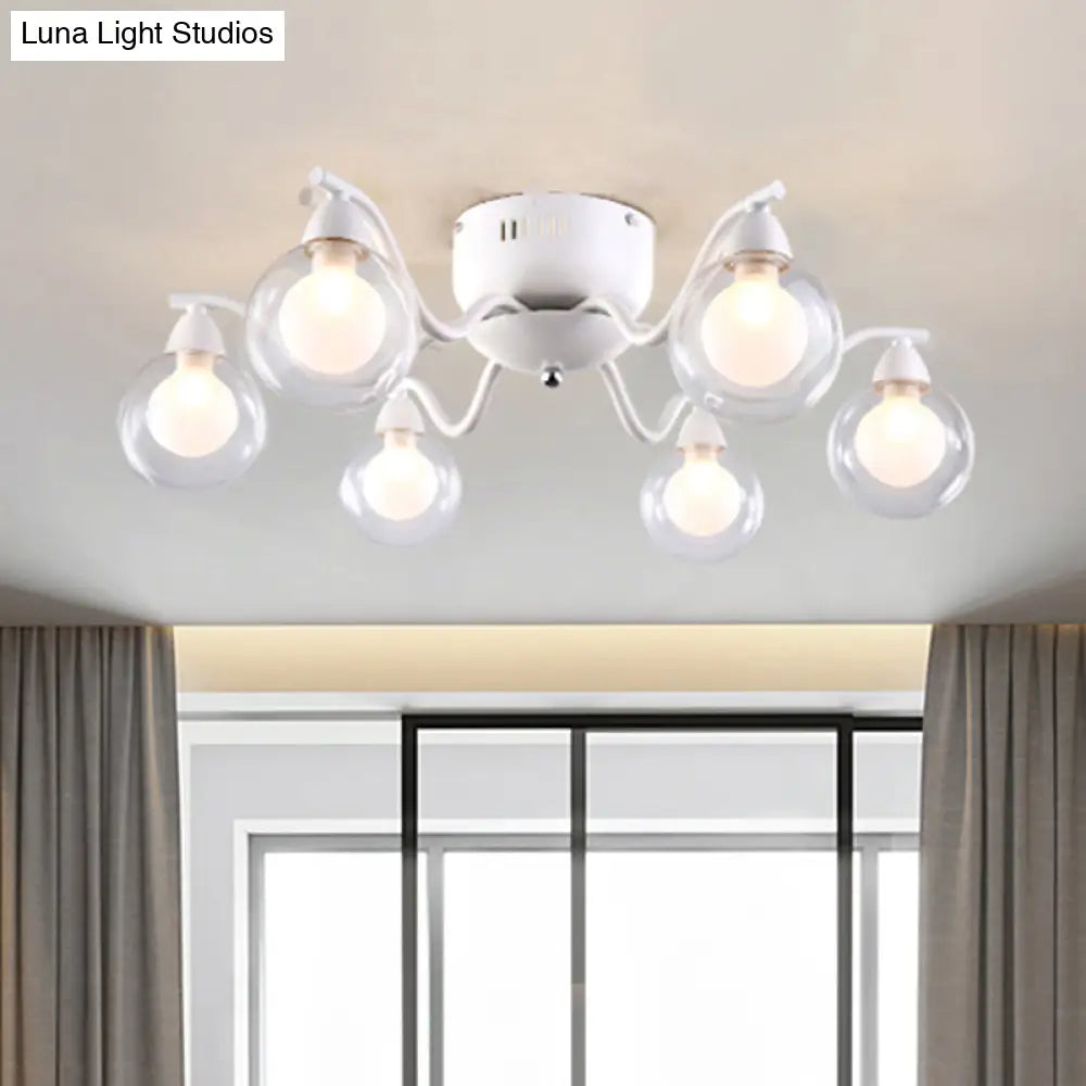 Sleek 6 - Light Starburst Ceiling Fixture With Metal Ball Glass Shade - Ideal For Bedroom. Mounts