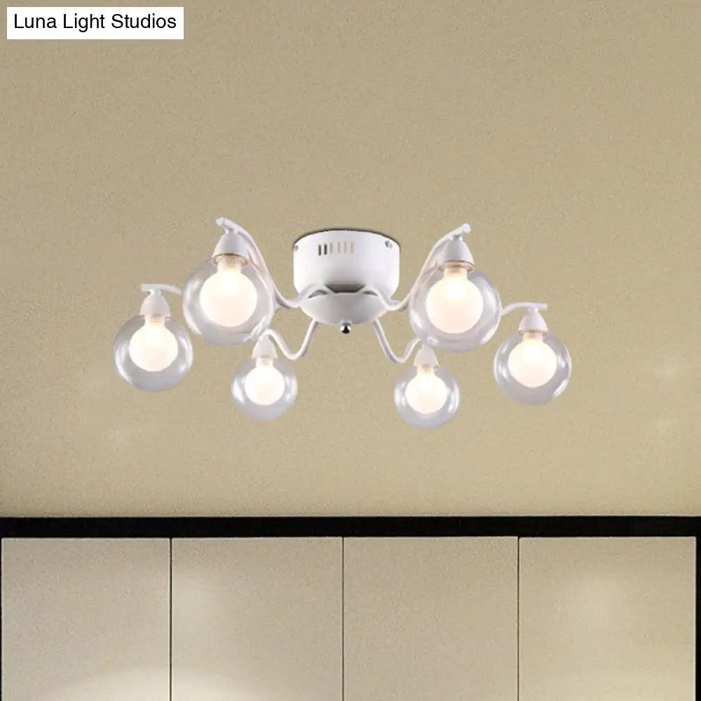 Sleek 6 - Light Starburst Ceiling Fixture With Metal Ball Glass Shade - Ideal For Bedroom. Mounts