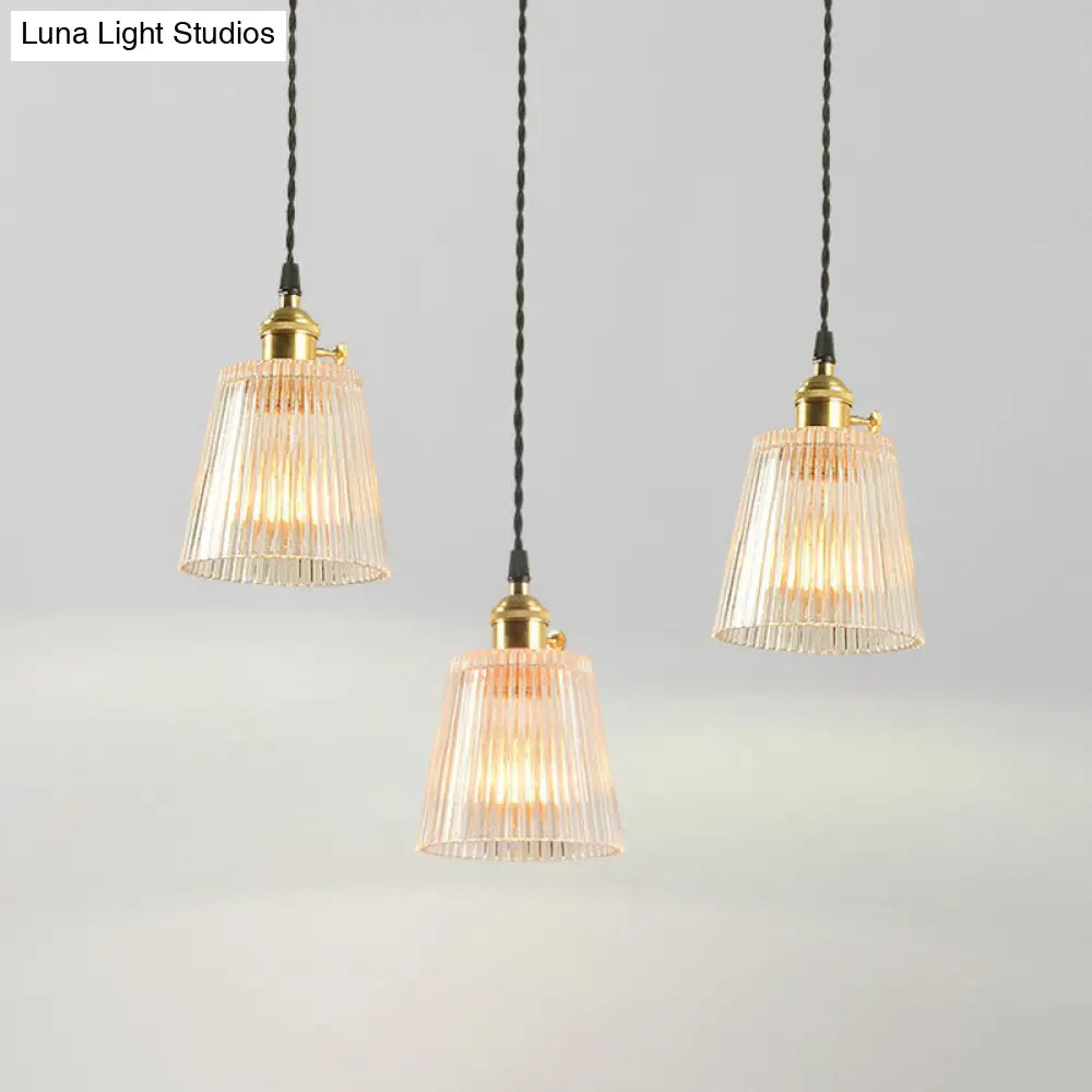 Sleek Clear Ribbed Glass Hanging Light - Simplicity 1-Bulb Pendant Fixture For Restaurants