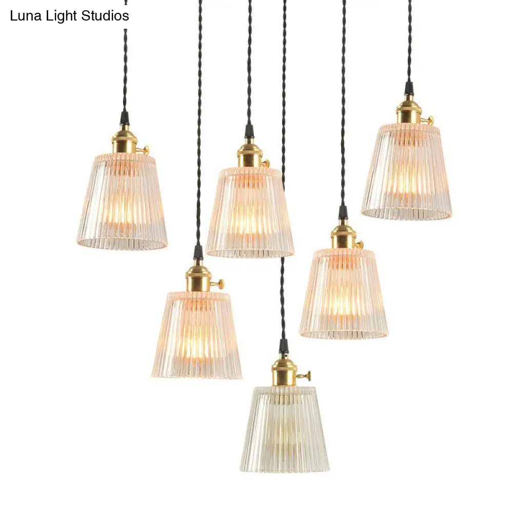 Sleek Clear Ribbed Glass Hanging Light - Simplicity 1-Bulb Pendant Fixture For Restaurants