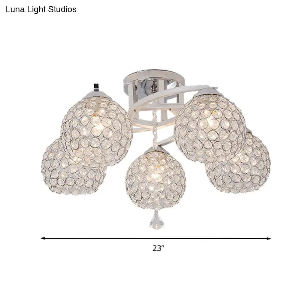 Sleek Crystal Semi-Flush Mount Light Fixture For Living Room - 3/5 Lights Globe Simple Chrome Design
