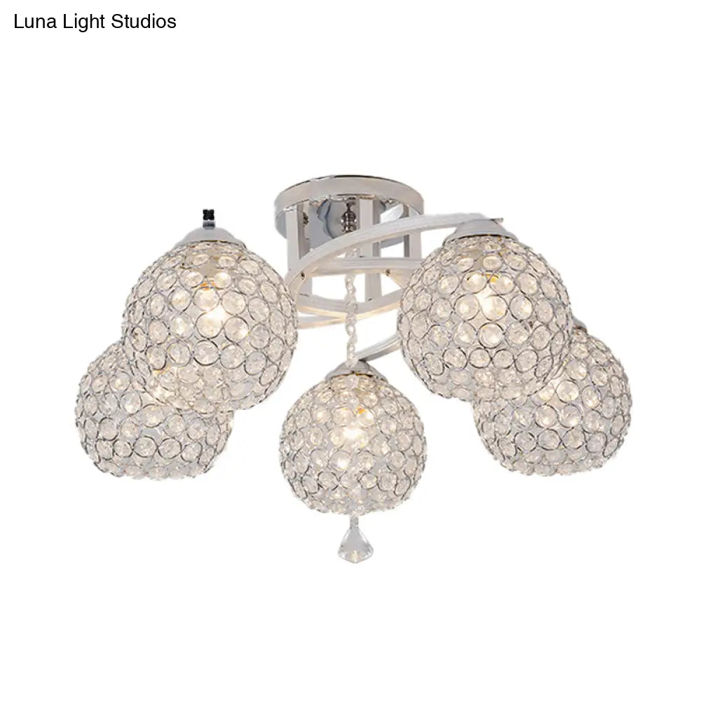 Sleek Crystal Semi-Flush Mount Light Fixture For Living Room - 3/5 Lights Globe Simple Chrome Design