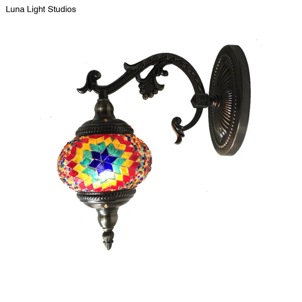 Sleek Sphere Sconce Lighting: Vintage Pink/Blue Glass Wall Lamp Fixture For Living Room