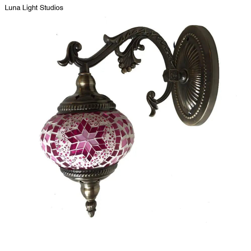 Sleek Sphere Sconce Lighting: Vintage Pink/Blue Glass Wall Lamp Fixture For Living Room