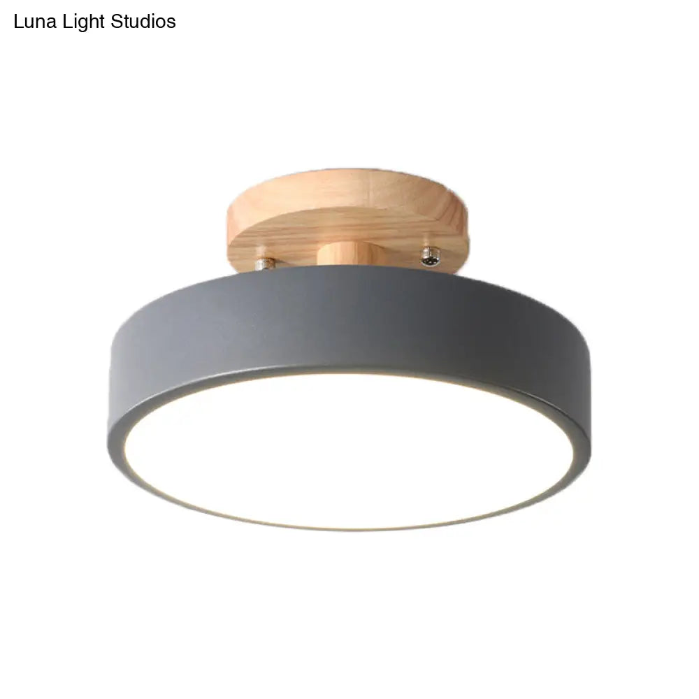 Sleek Wood Semi Flush Mount Led Ceiling Light With Round Acrylic Shade - Simplicity At Its Best!