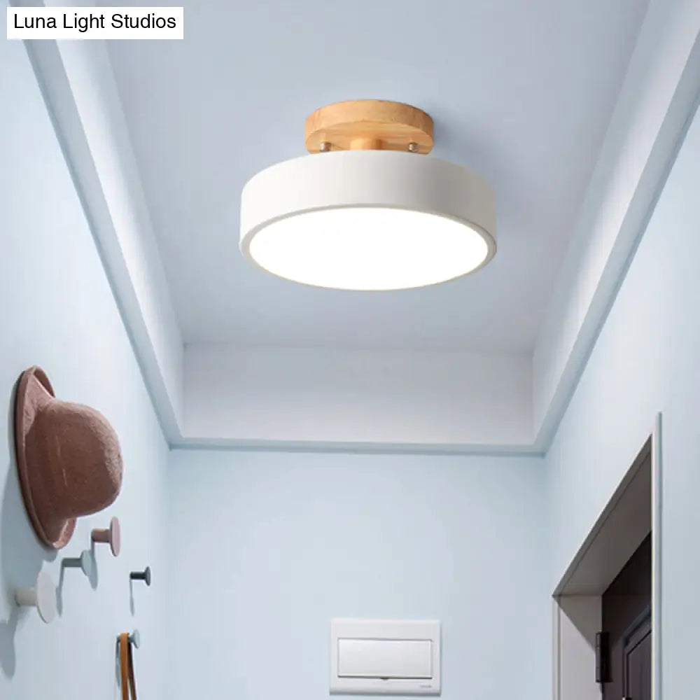 Sleek Wood Semi Flush Mount Led Ceiling Light With Round Acrylic Shade - Simplicity At Its Best!