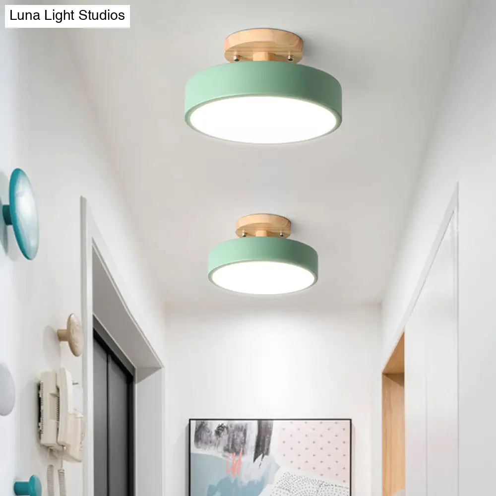 Sleek Wood Semi Flush Mount Led Ceiling Light With Round Acrylic Shade - Simplicity At Its Best!