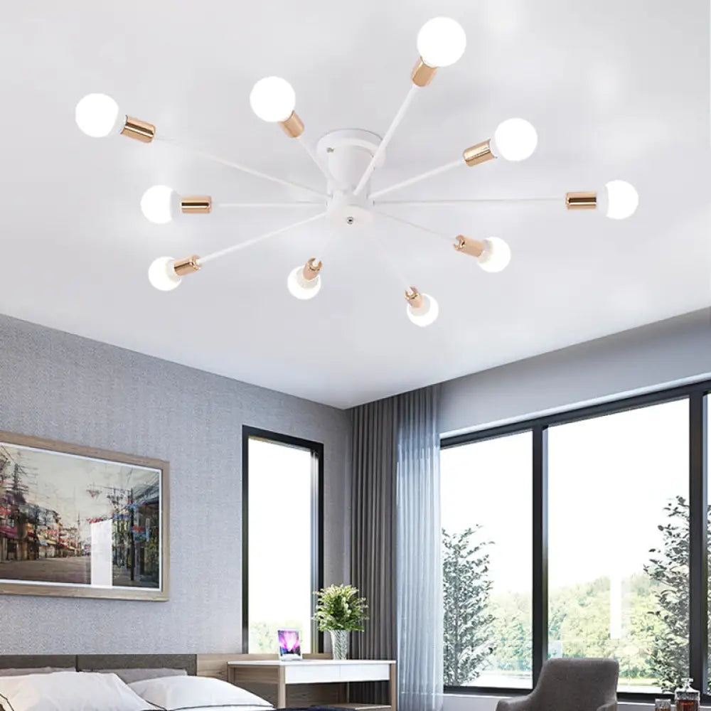 Sputnik Style Ceiling Light In Black/White/Gold With 6/8/10 Heads - Contemporary Semi - Mount