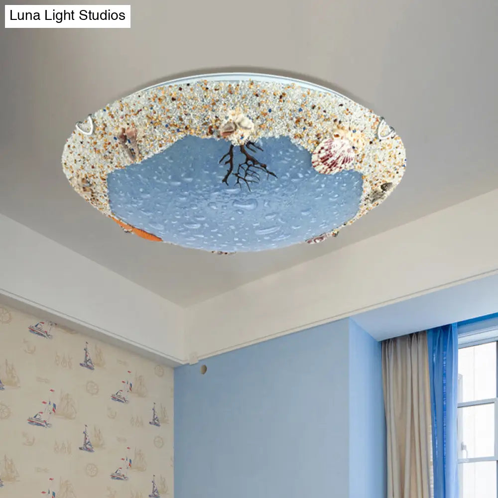 Stained Art Glass Flush Mount Lamp - Kids Style Led Ceiling Light For Bedroom