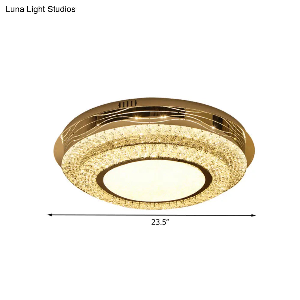 Stainless - Steel Crystal Led Bedroom Flush Mount Lamp: Modernist Round Flushmount Lighting