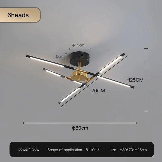 Starbeam Modern Chandelier C Black 6 heads / Warm light