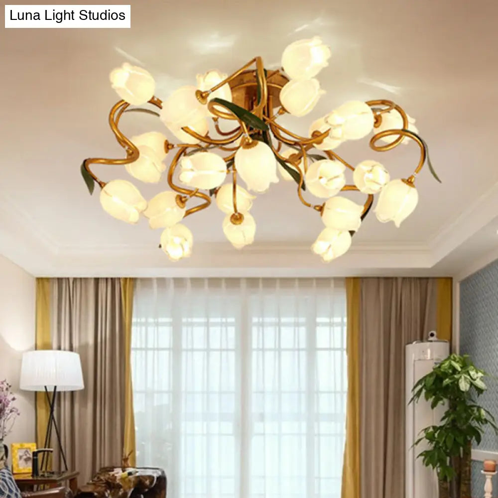 Starburst Flower Metal 25 - Head Led Brass Semi Flush Ceiling Light Fixture For Living Room