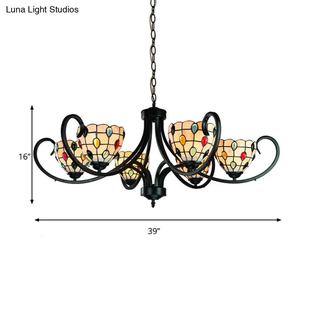 Stunning Tiffany Stained Glass Chandelier With Beaded Design - 5/6/8 Lights Beige Perfect For
