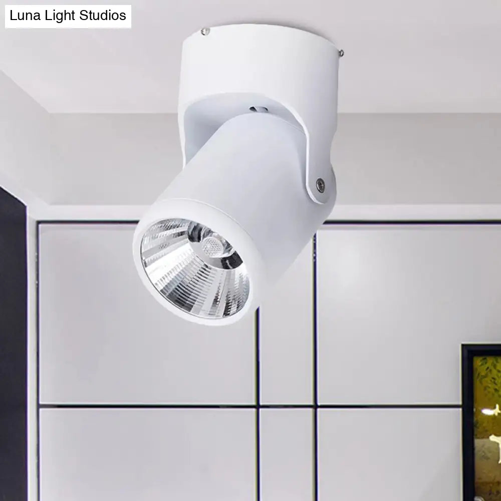 Stylish Mini Semi Flush Led Ceiling Light With Rotatable Metal Cylinder Shade In Black/White For