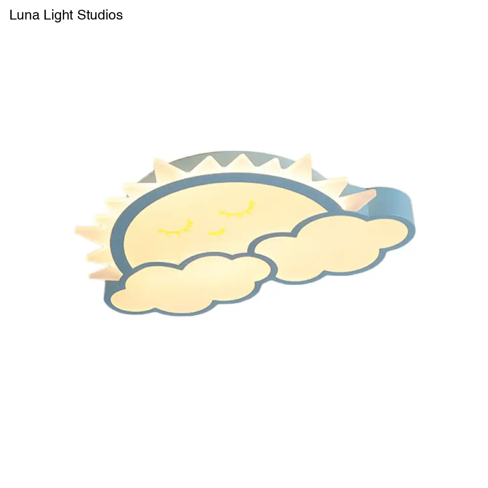 Sun & Cloud Led Ceiling Flush Light Fixture For Kids Room In Yellow/Blue/Pink