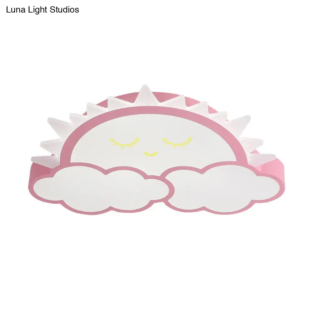 Sun & Cloud Led Ceiling Flush Light Fixture For Kids Room In Yellow/Blue/Pink