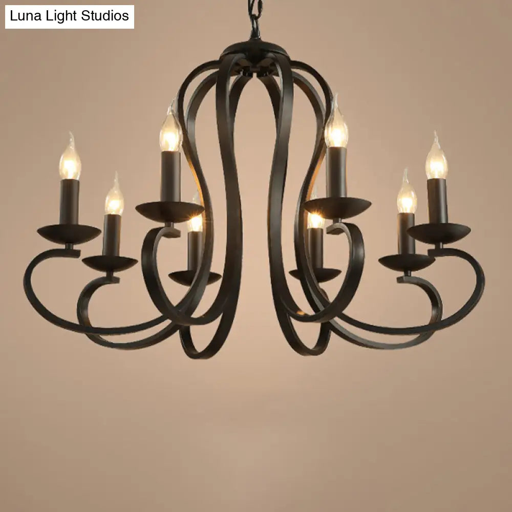 Swirled Black Arm Pendant Chandelier - Classic Metal Design With 3/5/6 Lights For Living Room