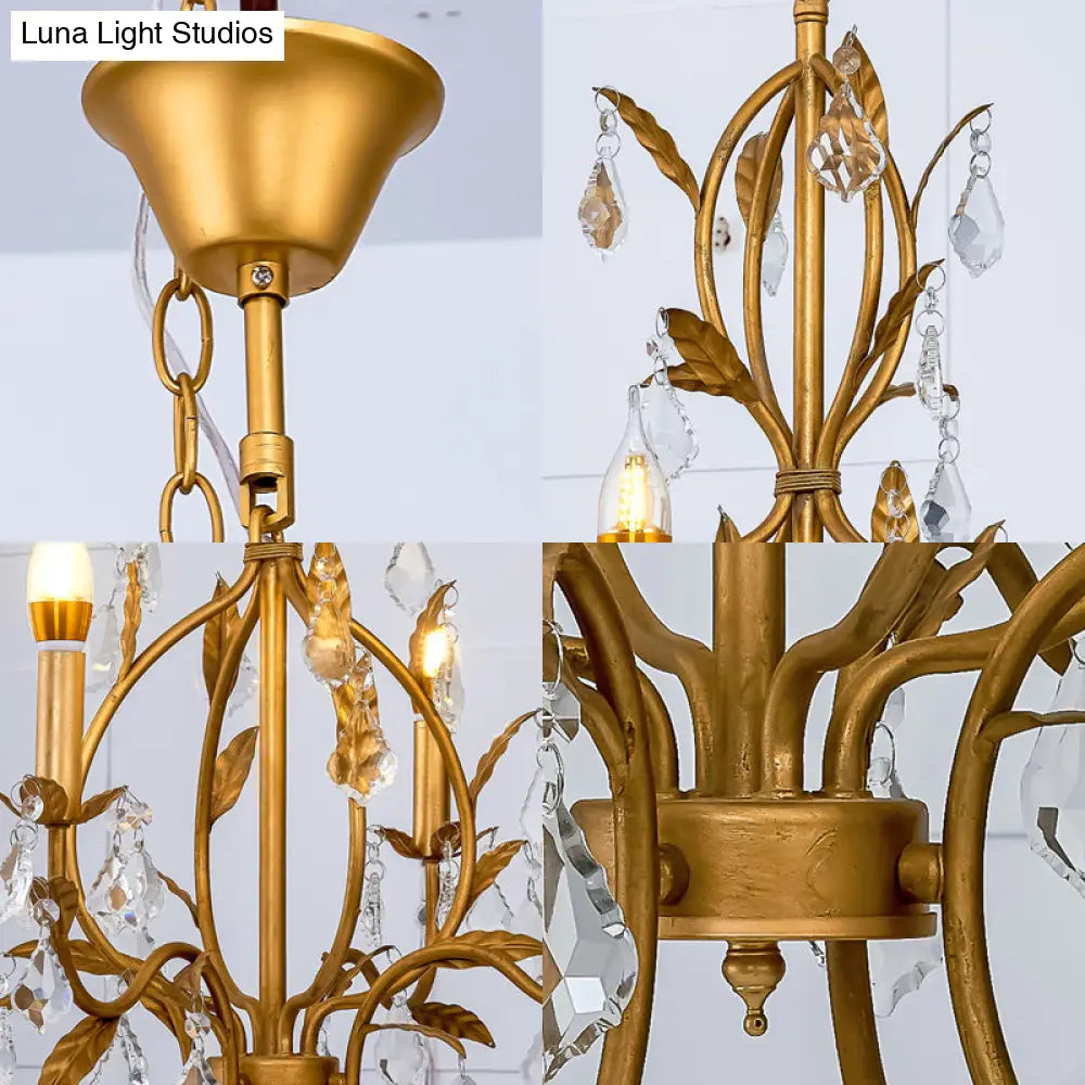 Swirled Gold Arm Chandelier Light - Traditional Design With 4 Lights Metal And Crystal Hanging