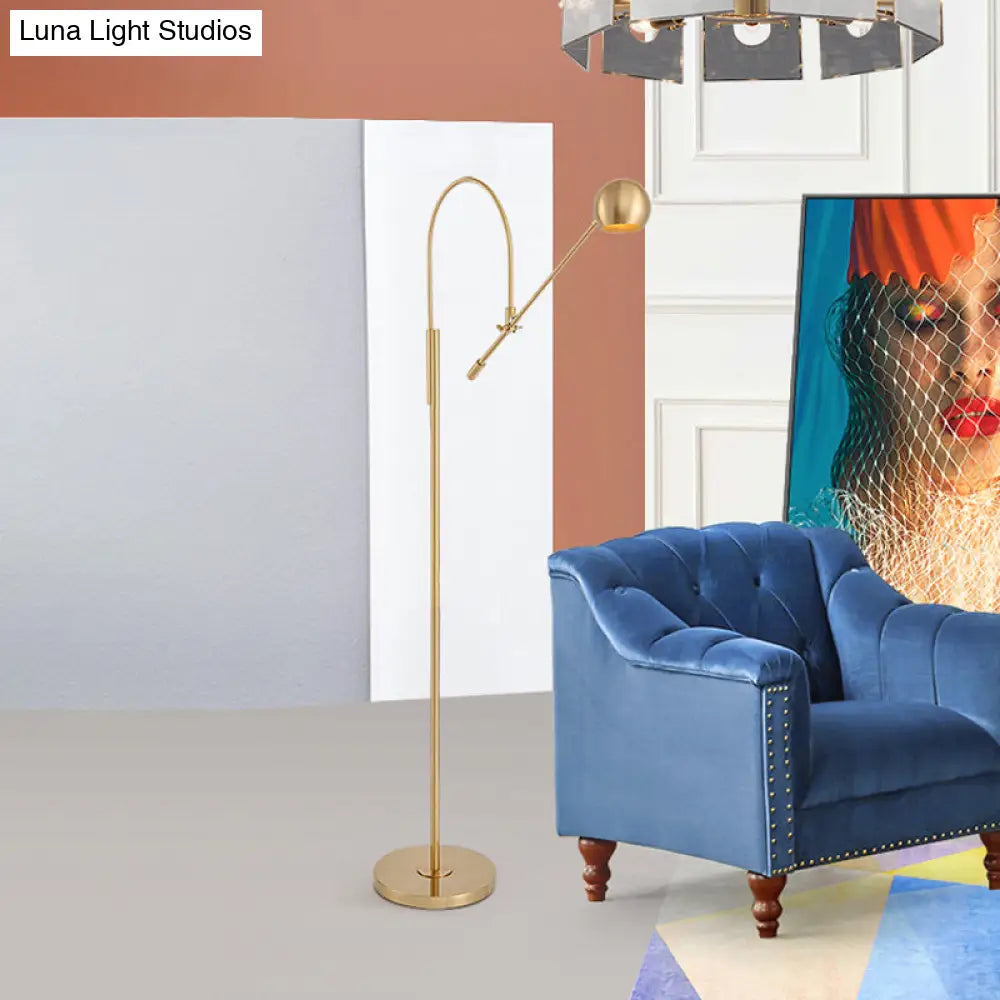 Swivelable Floor Lamp With Dome Shade - Arch/Right Angle Postmodern Metal 1-Light Gold Stand