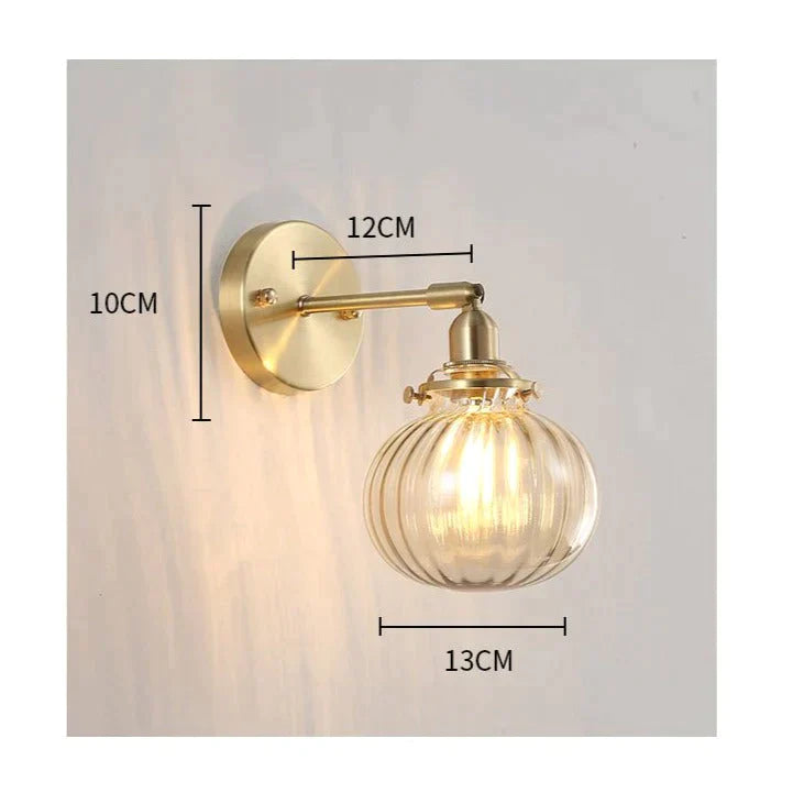 The Bedside Of Nordic Bedroom Copper Wall Lamp Copper+Champagne Lampshade / 7 Watts White Light