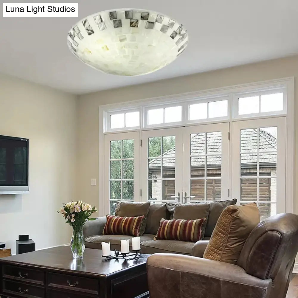 Tiffany 2 - Light Shell Flush Mount Ceiling Light In Beige For Bedroom - 3’ H X 12’ D