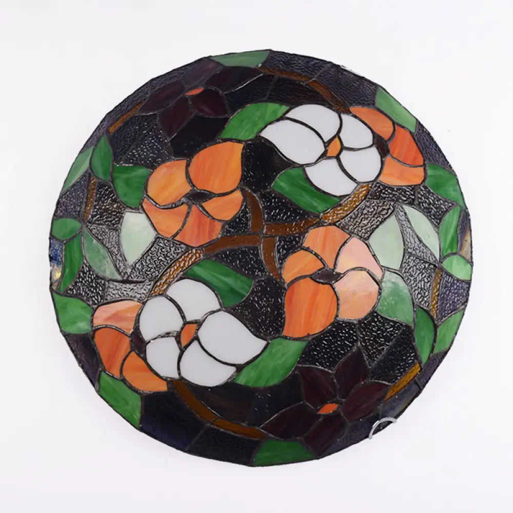 Tiffany Black Flush-Mount Bedroom Ceiling Light With Stained Glass Shade