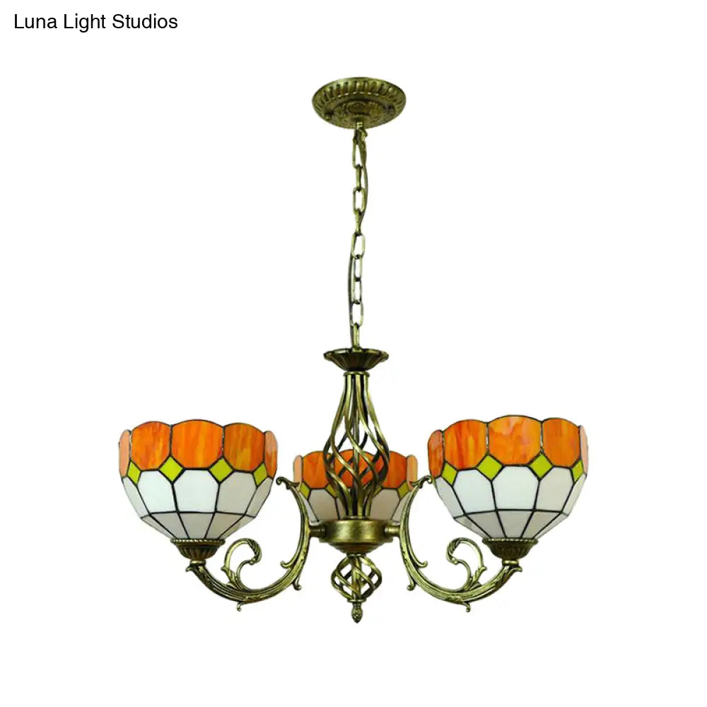Tiffany Glass Lattice Bowl Pendant Lamp: Vibrant Yellow & Green Shades Perfect For Dining Room - 3