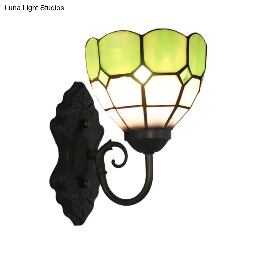 Tiffany Green/Blue Glass Grid Sconce Light Fixture - Wall Mounted Lamp