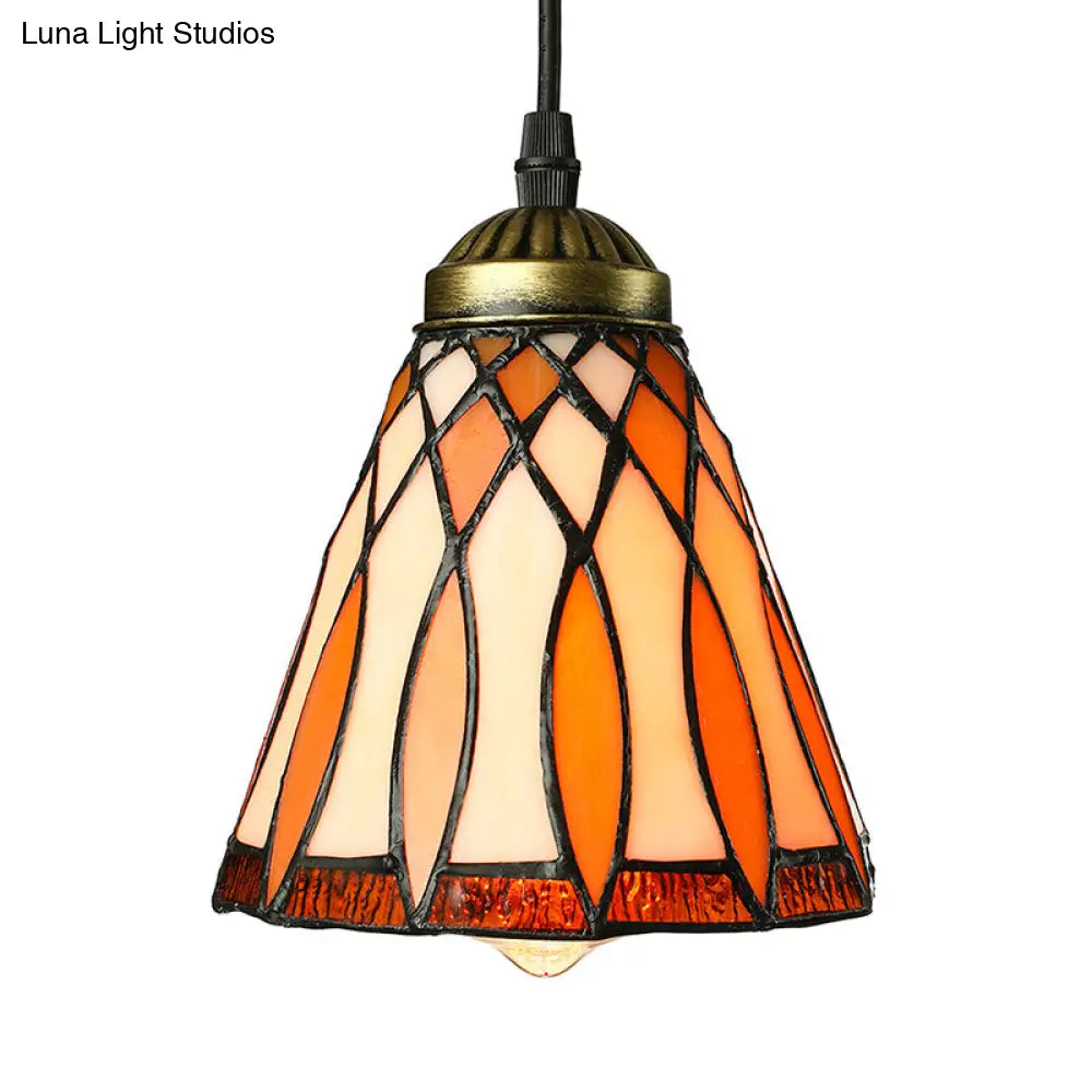 Tiffany Hand Rolled Art Glass Cone Shape Hanging Lamp Kit - 1 Light Brown Suspended Fixture For