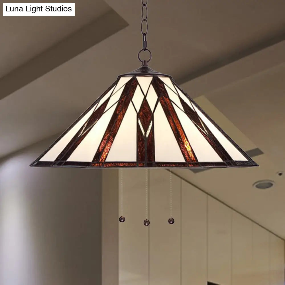 Tiffany Multicolored Stained Glass Pendant Light With White Single Bulb – 16’/19.5’ W Tapered
