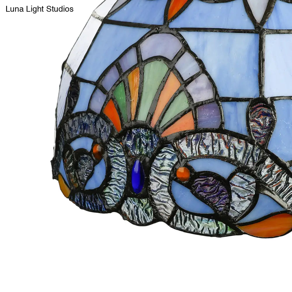 Tiffany Pendant Lighting For Kitchen Island - Sky Blue/Dark Blue Stained Glass Floral Ceiling