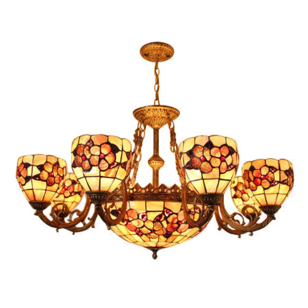 Tiffany Shell Multi-Head Pendant Chandelier In Beige For Living Room Decor 9 /