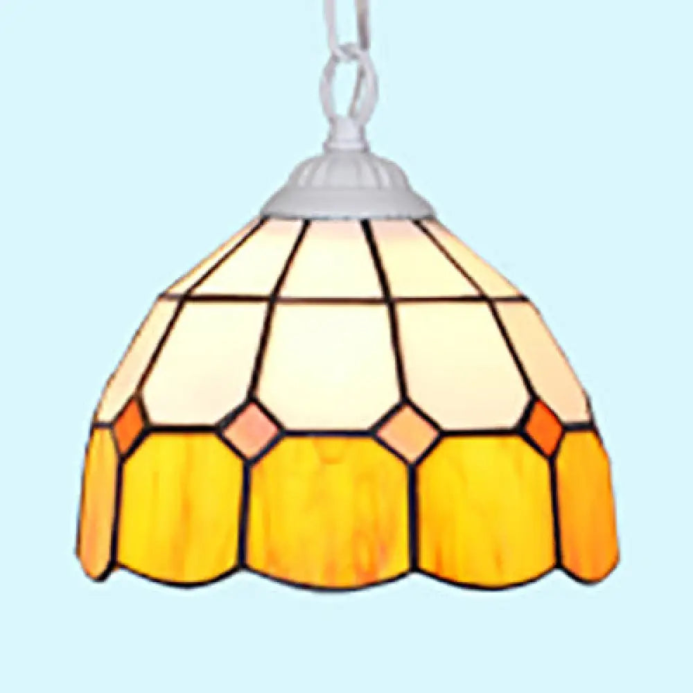 Tiffany-Style Black/White Hand Cut Glass Ceiling Pendant Light - 1 Head Bowl Suspension Lamp White