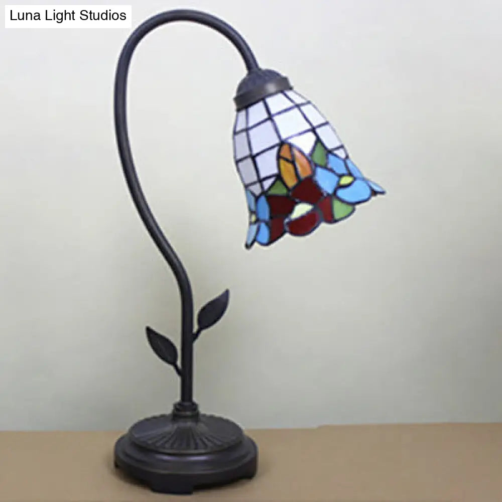 Tiffany Style Cone/Bell Shade Table Lamp - Blue/Red/Yellow 1-Light Stainless Glass Lighting With
