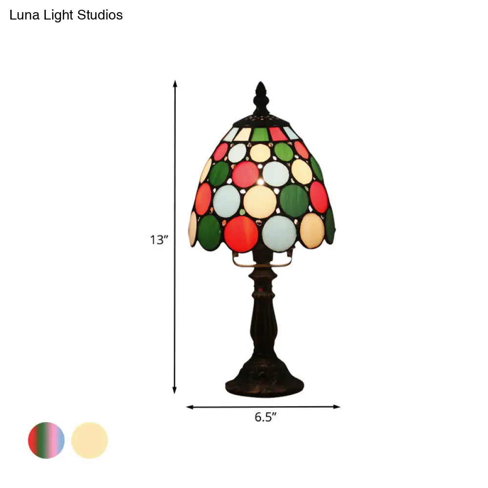 Tiffany Style Glass Nightstand Lamp - Bowl Shape 1 Light Beige/Red-Green-Pink Bedroom Table