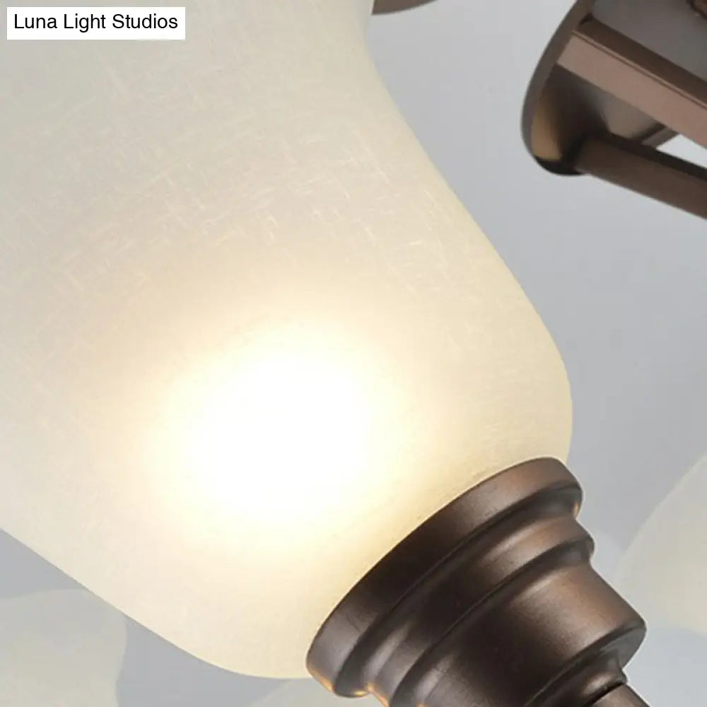 Traditional Bell Frost Glass Ceiling Lighting Chandelier In Brown - Perfect For Living Rooms