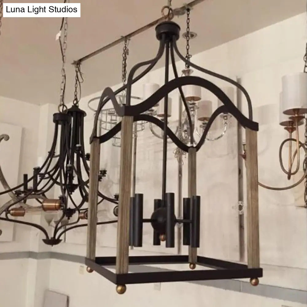Traditional Black Candle-Style Chandelier - 4 Lights Metal Hanging Pendant Light For Living Room