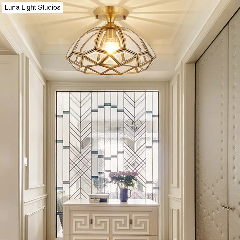 Traditional Brass Beveled Glass Ceiling Lighting Fixture - Close-To-Ceiling Mount