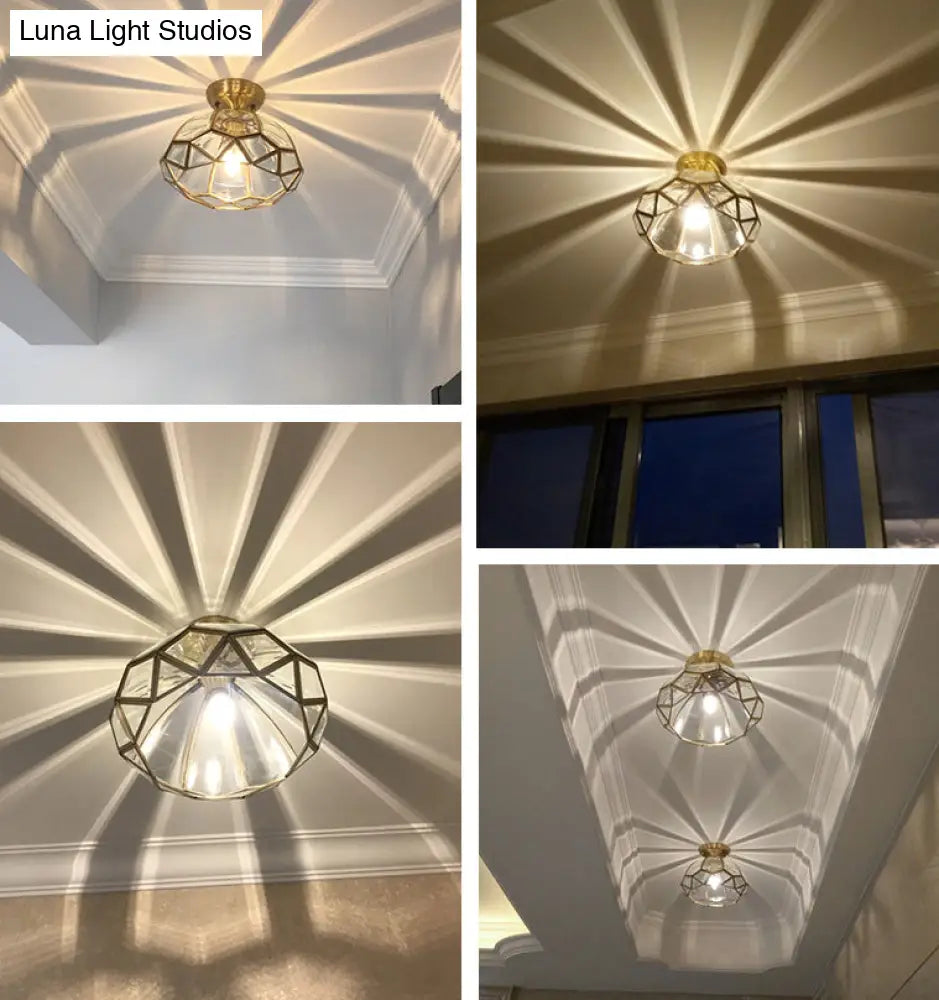 Traditional Brass Beveled Glass Ceiling Lighting Fixture - Close-To-Ceiling Mount