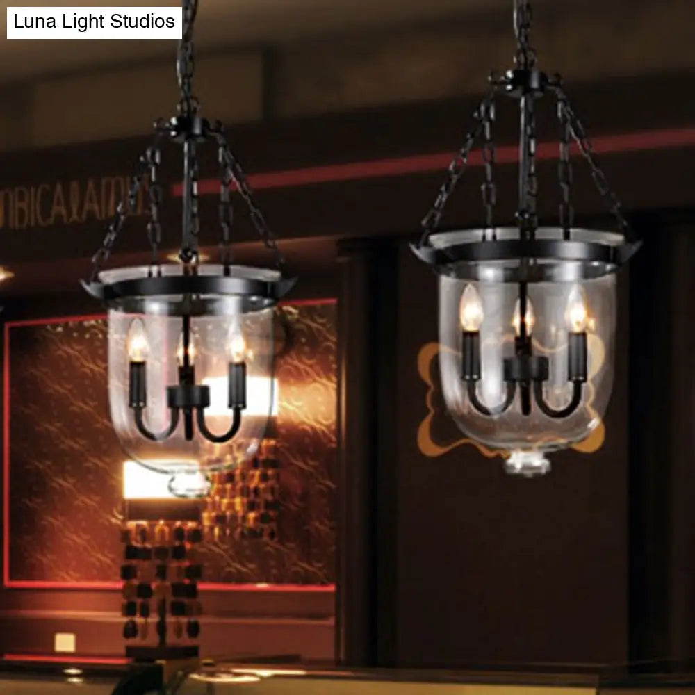 Traditional Clear Glass 3-Light Black Urn-Shaped Chandelier | Living Room Hanging Lamp 10/12 Wide