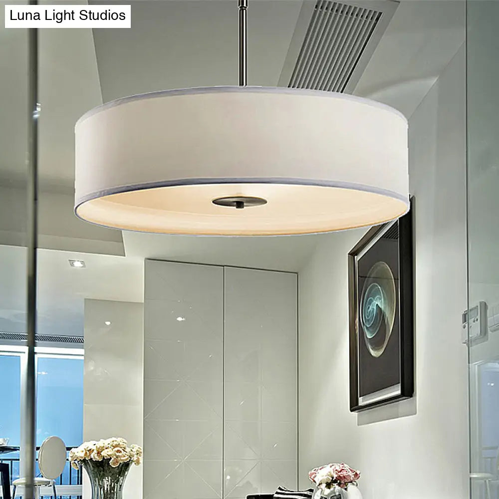 Traditional Drum Living Room Ceiling Light Fixture - Semi Mount White Fabric 4 Lights