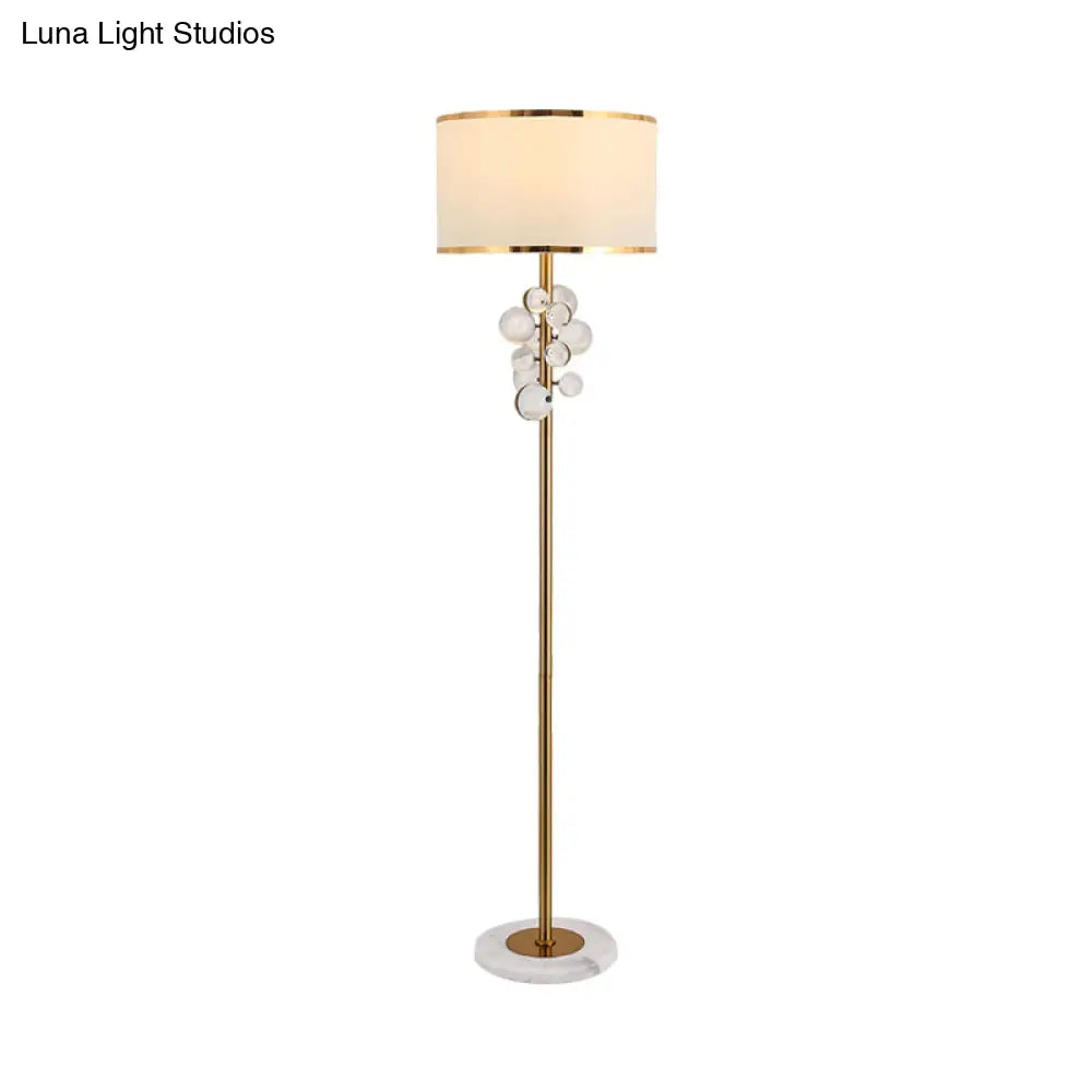 Traditional Fabric Round Shade Floor Standing Lamp With Crystal Orbs - Multicolor/Clear
