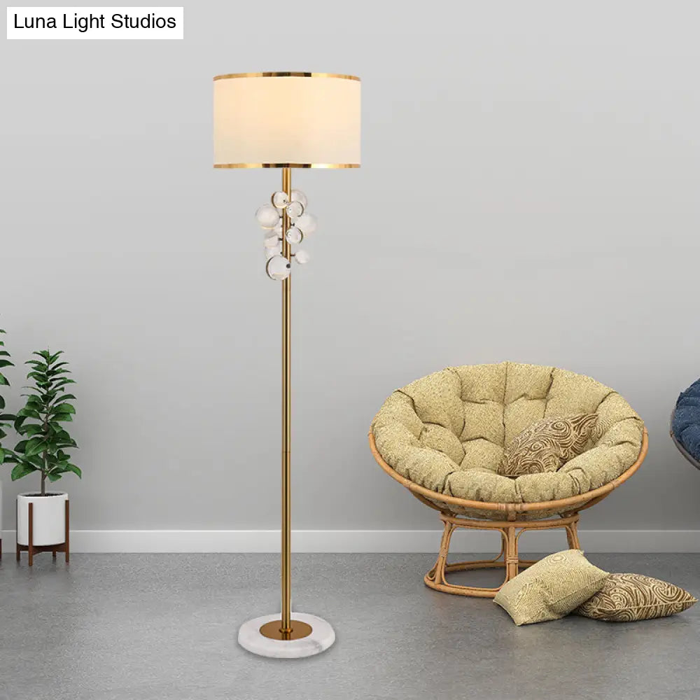 Traditional Fabric Round Shade Floor Standing Lamp With Crystal Orbs - Multicolor/Clear