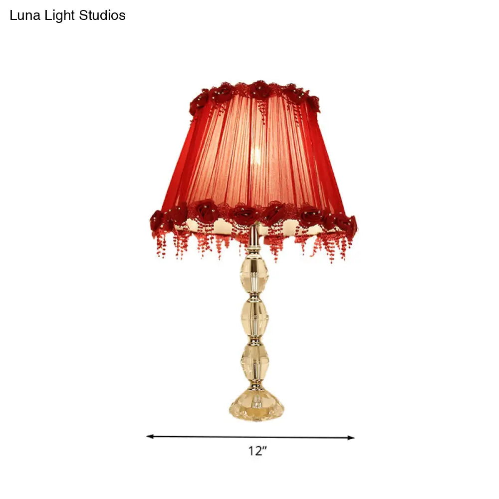 Traditional Flower Prismatic Crystal Night Lamp - Red Table Light For Living Room