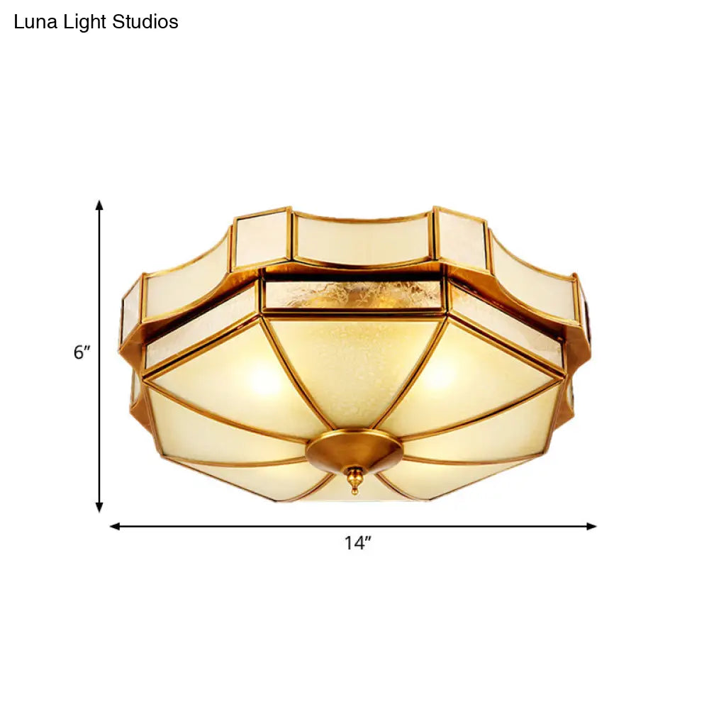 Traditional Frosted Glass Ceiling Flush Mount - Brass Finish 14’/18’/19.5’ W