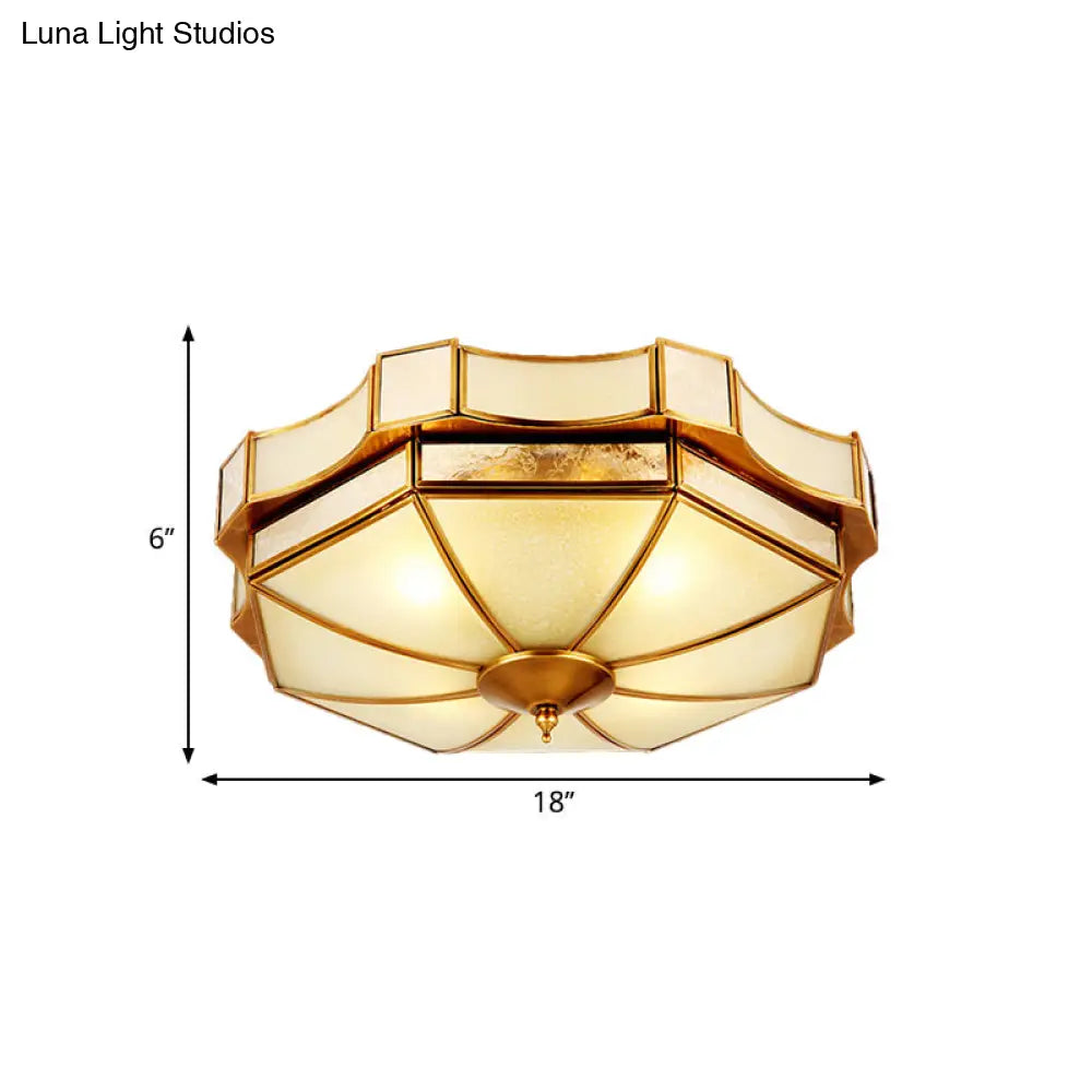 Traditional Frosted Glass Ceiling Flush Mount - Brass Finish 14’/18’/19.5’ W
