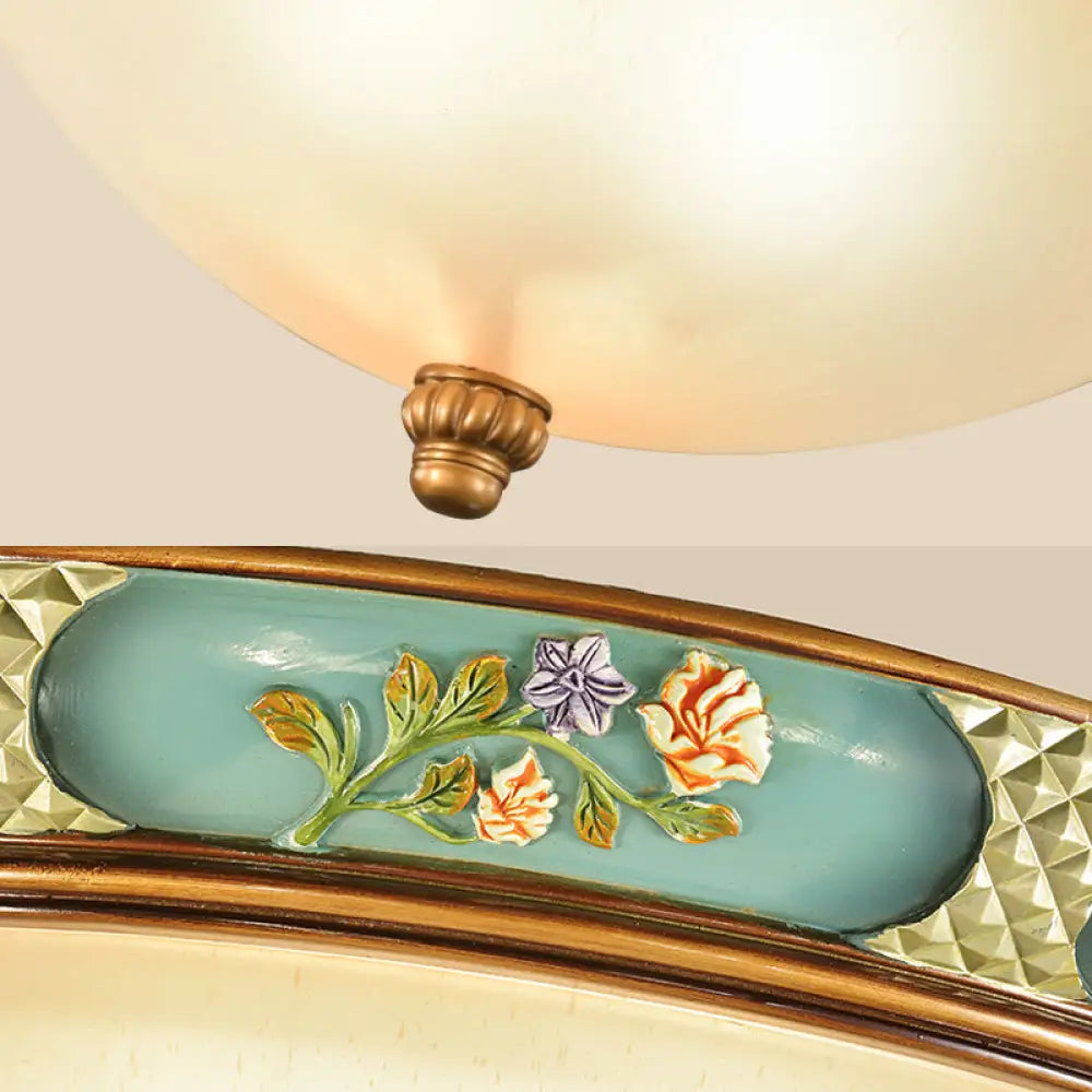 Traditional Frosted Glass Ceiling Light In Bronze - 3 Lights Flushmount Wide (15/19) For Corridor